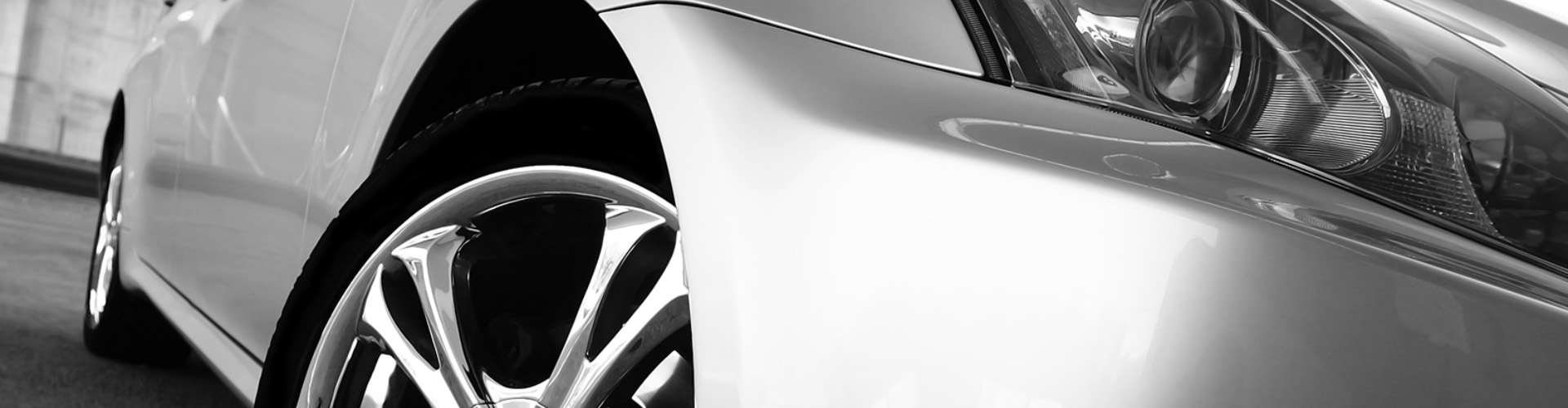 Closeup of grey sedan